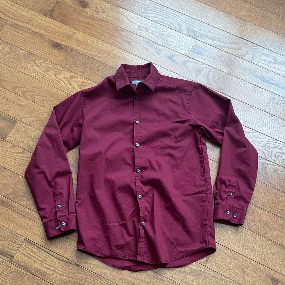 Van Heusen Maroon Button Down Shirt with Pointed Collar